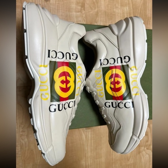 NWT Men GUCCI Classic Rhython Leather Apollo Ivoire Sneakers EUR 8, US 9 - Picture 2 of 8